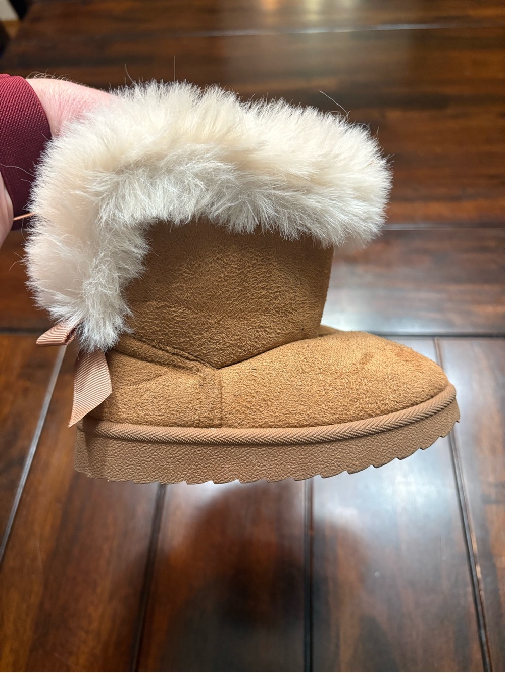 Kids Warm Fall/Winter Faux Suede Bow Boots in Chestnut, Size 5/6 (toddler)